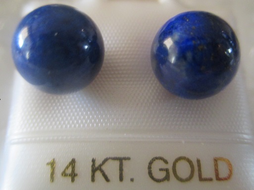 xxM1281M 14k yellow gold 8 mm round Lapis Lazuli earrings Takst-valuation N.Kr.1500